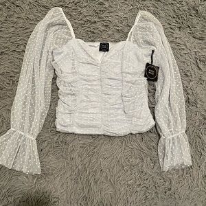 Madi Mase Bordeaux Corset Long Sleeve Eyelet Cinderella top